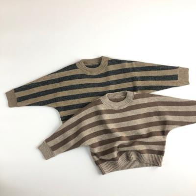 China 2021 Latest Baby Breathable Breathable Chunky Knit Sweater Striped Unisex Comfy Pullover for sale