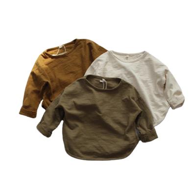 China Autumn Baby Boys Girls Pure Color Children's Spring Sleeve Bamboo T-shirt Korean Children's T-shirt Breathable Baby Boy Girls T-shirt Long for sale