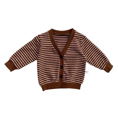 China 2022 Autumn New Baby Girl Sweater Breathable Simple Breast Kids Striped Baby Long Sleeve Baby Boy V-Neck Sweater Knitwear Toddler Cardigan for sale