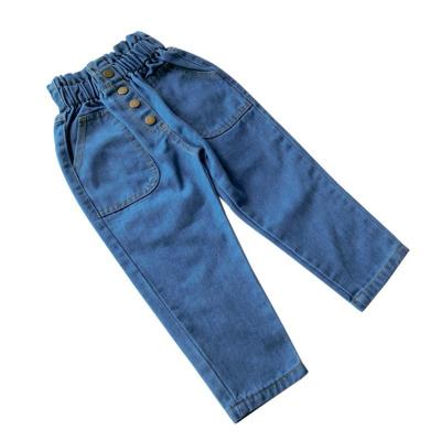 China Girls Jeans Kids Autumn Spring Clothes Trousers Children Denim Pants Baby Breathable Jeans Button Toddler Winter Flower Waist Pants for sale