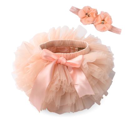 China QUICK DRY Baby Tutu Skirt 2pcs Tulle Lace Bloomers Diaper Covers Newborn Infant Mesh Flower Headband Set Infant Mesh Bloomers for sale