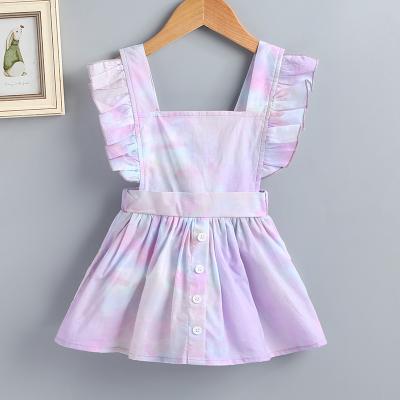 China New Summer Breathable Design Little Wings Babies Dress Floating Sleeve Baby Cherry Tie Dye Rainbow Dress for sale