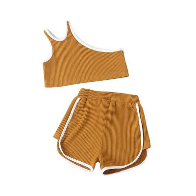 China Casual fashion 2 pieces set wholesale summer baby clothing kids outfits for kids one piece two piece vest and shoulder shorts for sale