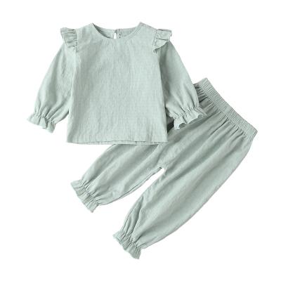 China Casual Winter/Spring /Autumn Baby Popularity Clothing Sets Kids Clothes Girls Float Sleeve Shirt With Light Blue Bloomers Set for sale