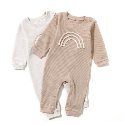 China Spring Casual/Cute/Soft Autumn Newborn Baby Girl Rompers Baby Boy Long Sleeve Pure Color Rompers Baby Boy Girl Waffle Cotton Rompers Clothes for sale