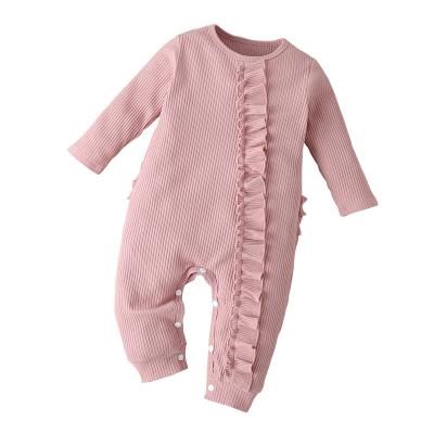 China Newborn Casual 100% Knitted/Cute/Soft/Vintage Knitted Baby Boy Girls Romper Solid Color Ribbed Overalls Long Sleeve For Diaper Change Romper for sale