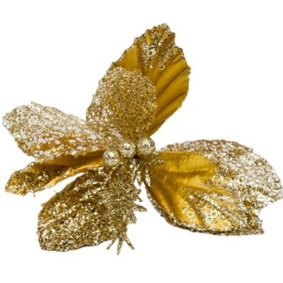 China Flower PE Factory Supply Christmas Decor Glitter Gold Color Poinsettia Flower Head for sale