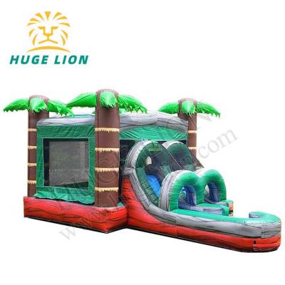 China Commercial Grade Palm Water Slide Waterproof Combo Inflatable Tropical Bouncer Combo With Ball Pit for sale