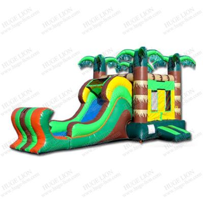 China Waterproof Tropical Combo Wet And Dry Inflatable Bouncer Slide For Kids for sale