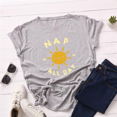 China Print Sun Women's Breathable Fashion Stitches 100% Cotton O Neck Single Short Sleeve Casual T-shirt Female for sale