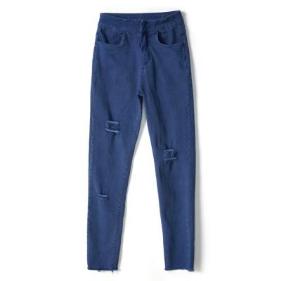 China New Design Low Waist Breathable Holes Pencil Pants Blue Ripped Skinny Women Pants Gaiters for sale