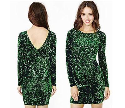 China 2022 Fashion Ladies Fashion Ladies Long Sleeve Shiny Slim Fit Backless Bodycon Dress Sparkle Mini Party Sequined Night Club for sale