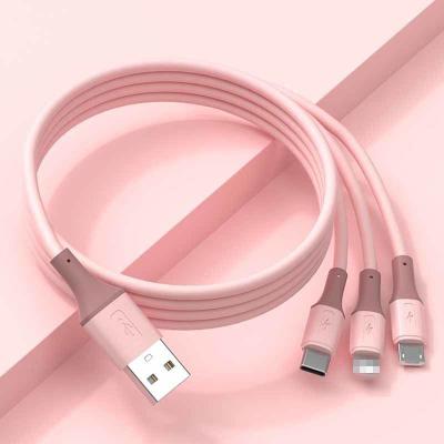 China MP3/MP4 Player 3A Mode Band Multi Function Data Cable Fast Charging 3 In 1 USB Cable For Iphone Android Micro C Type for sale