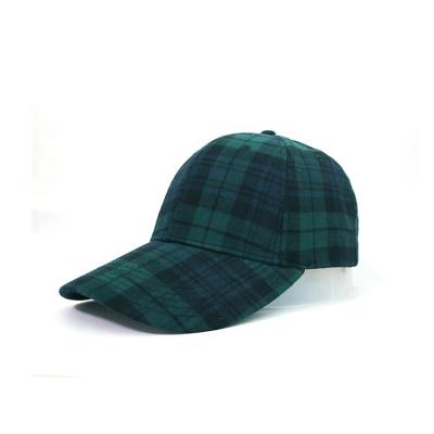 China Wholesale Blank Plaid Hat Green Plaid Baseball Cap COMMON Fitted Ballcap Hat With Two Buckle Back for sale