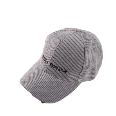 China Customized JOINT Logo Structured Embroidery Letter Corduroy Baseball Cap Gray Hat for sale