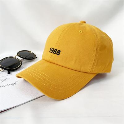 China Custom High Quality JOINT Cotton Dad Hats 6 Panel Yellow Baseball Cap Embroidered Digital 1988l Logo With Metal Buckle for sale