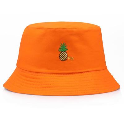 China Panama Custom Embroidery Casual Unisex Cotton Fisherman Hip Hop Summer Pineapple Bucket Hat Outdoor Hat for sale