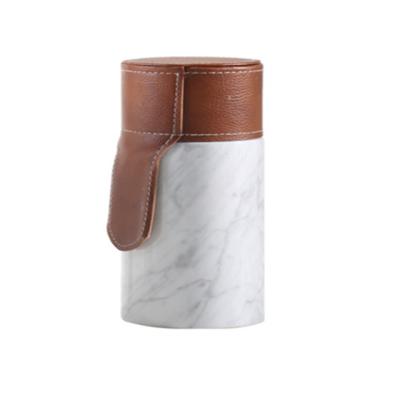 China Other modern creative leather marble pattern leather pot candy jar cylinder decoration soft pot living room coffee table storage room for sale