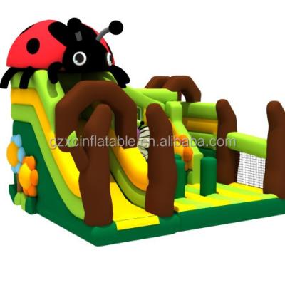 China Best Commercial Grade 0.55mm Tarpaulin+1000D PVC Tarpaulin+1000D Commercial Grade Flame Retardant Ladybug Inflatable Bouncer Jumping Innerial Castle Combo Bouncer For Kids for sale