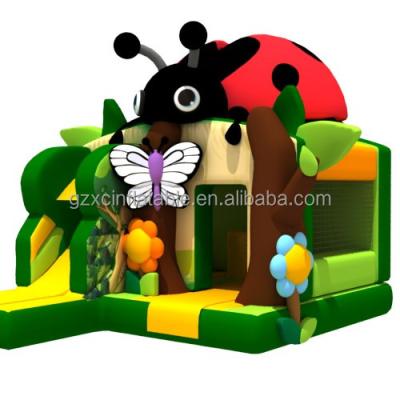 China Factory Best 0.55mm Flame Retardant PVC Tarpaulin+1000D New Innerial Beetle/Ladybug Theme Combos Bounce With Colorful Inflatable Slide Bounce House for sale