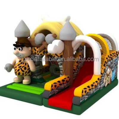 China Best 0.55mm New Commercial PVC Tarpaulin+1000D Innerial Inflatable Stone Age Fireproof Partition Jumping Castle Bouncy Bed Primitive Man and Bone Theme Combo for sale