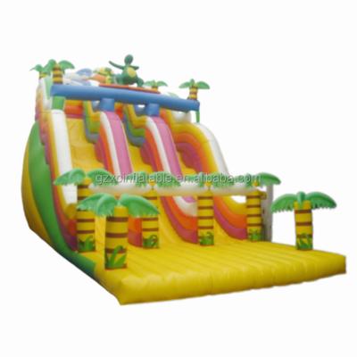 China Best0.55mm inflatable inflatable dry slide trapaulin+1000D PVC 3D dinosaur innerial dinosaur small bouncing double slide air dry slide for park for sale