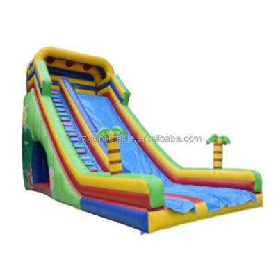 China Best0.55mm fireproof trapaulin+1000D PVC innerial bulkhead commercial kids slide cheap coconut tree inflatable water slide with pool for kids and adult for sale