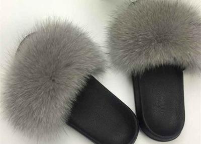 China Ladies Genuine Luxurious Fox Fur Slippers Anti Slip Comfortable For Autumn Winter for sale