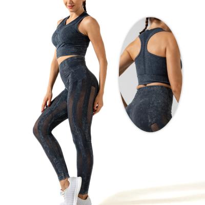 China Breathable Yoga Clothing Set With Sports Hip-lifting Gaiters With Mesh And High-Stretch Sports Seamless Breathable Vest for sale