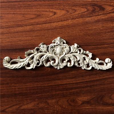 China Decorative Unpainted Carved Wooden Onlays Solid Wood Appliques Furniture Accessories Door Decor for sale