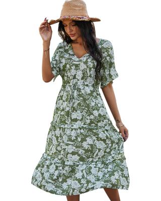 China Australian Anti-Static Women's Dress 2021V-neck Waist Slimming Mid Length Skirt for sale