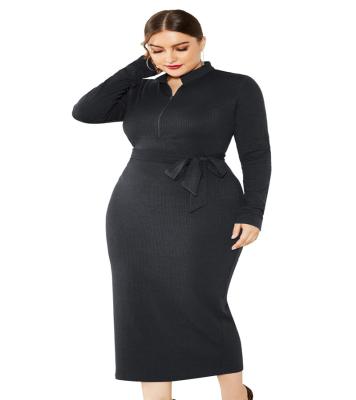 China Plus Size Anti-Static Women's Long Sleeve Slim Base Sweater Stand Collar Knit Dress for sale