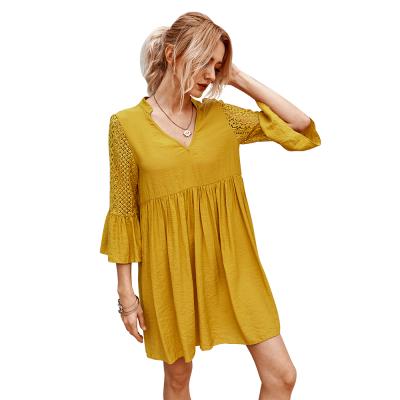 China Anti-static ladies' autumn small fresh lace stitching solid color casual loose dress for sale