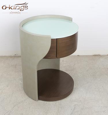 China Hot New Products Solid Wood Glass Round Bedside Table For Bedroom for sale