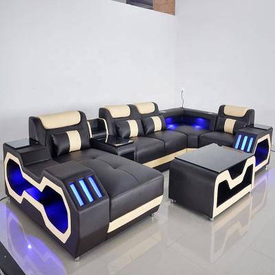 China New Arrival Living Room Sofas Living Room Style Sofas Convertible Super Modern Furniture LED Lamps Good Quality Leather Couch Sofas for sale