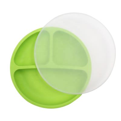 China Wellfine Baby Suction Dishes Custom Slip Reusable Food Grade Children Feeding Dish Non Set Silicone Baby Diner Suction Dish With Lid for sale