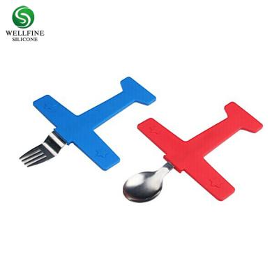 China Viable Stainless Steel Fork and Spoon, Airplane Silicone Fork and Spoon Gift Set for sale