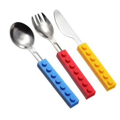 China Viable Silicone Building Block Knife Fork And Spoon Gift Dinnerware Sets For Western Dinner Silicone Cutlery Set for sale