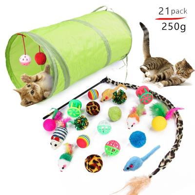 China Stocked Pet Cat Toy Set 21 Pieces Miscellaneous Plush Funny Mouse Stick Cat Channel Amazon Combination Toys for sale