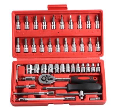 China 46pcs Machine Repair Socket Wrench In One Set Machine Auto Repair Tools Combination Set Impact Socket Wrench 1/4 Drive Bit Ratchet Wrench Set for sale