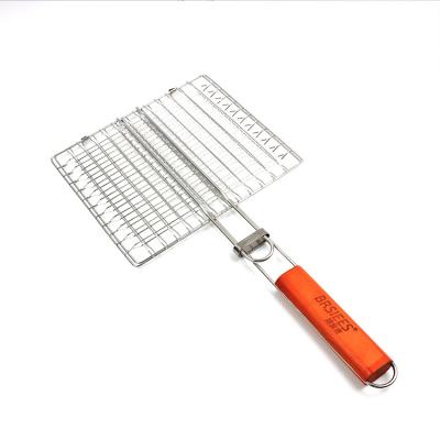 China Eco - Friendly Kitchen Tools Wooden Handle Chrome Barbecue Grilling Net for sale