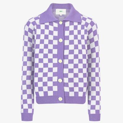 China Anti-wrinkle new popular design green checkered knit cardigan winter coat women sweater for sale