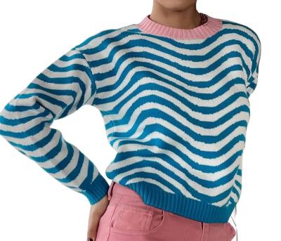 China Custom Plus Size Anti-Wrinkle Casual Loose Crewneck Striped Pullover For Women Sweater for sale