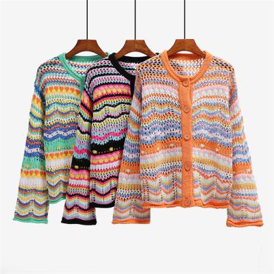 China 2022 Anti-wrinkle Factory Wholesale Autumn Color Blocking Ladies Fashion Street Loose Striped Casual Women's Cardigan Coat for sale