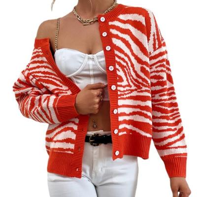 China 2022 Custom Red Anti-wrinkle Factory Direct Sale Ripple Crewneck Button Knit Sweater Cardigan Coat for sale