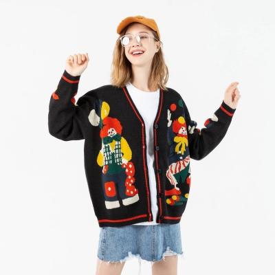 China Vintage Harajuku Y2K Anti-wrinkle Clown Women Soft Basic Colorful Sweater Crdigan High Quality Cartoon Aesthetic Long Sleeve Long Sleeve for sale