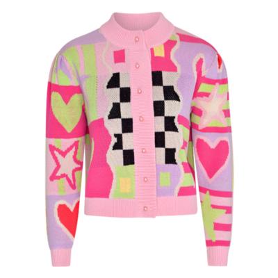 China Anti-wrinkle 2022 new fashion Y2K style pink plaid love lattice ladies knitted winter coats woman sweater for sale