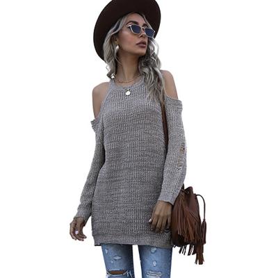 China Anti-wrinkle computer knitted long sleeve 2022 O neck fashion long off the shoulder women sweaters pullover for sale