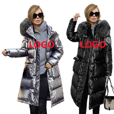 China 2021 Autumn And Winter Women's X-long Thick Parka Anti-wrinkle Anti-Wrinkle Keeper Cotton Fashionable Shiny Warm Coat With Fur Parka Women Faux Fur Parka for sale