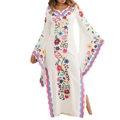 China 2021 Bohemian Breathable Long Sleeve Beach Skirt Neck Breathable Maxi Casual Boho Dress Floral Ladies O Casual Dresses With Kimono Sleeve for sale